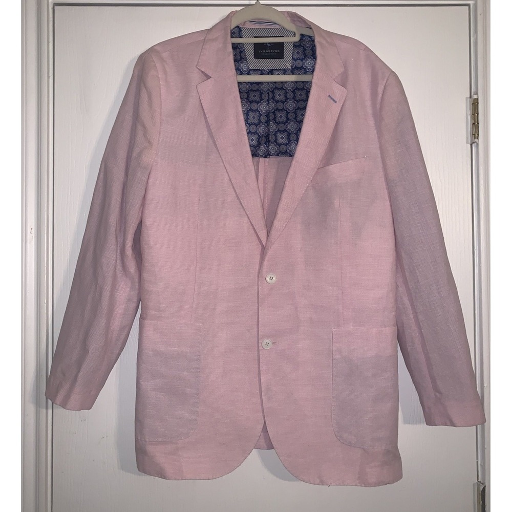Tailorbyrd Sport Coat Blazer Unconstructed Linen Cotton Pink Mens Sz 46L Preppy